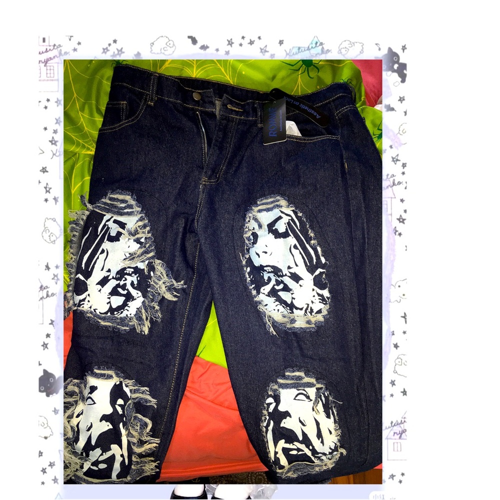 Men’s ROMWE Blue Creepy Distressed Jeans XL